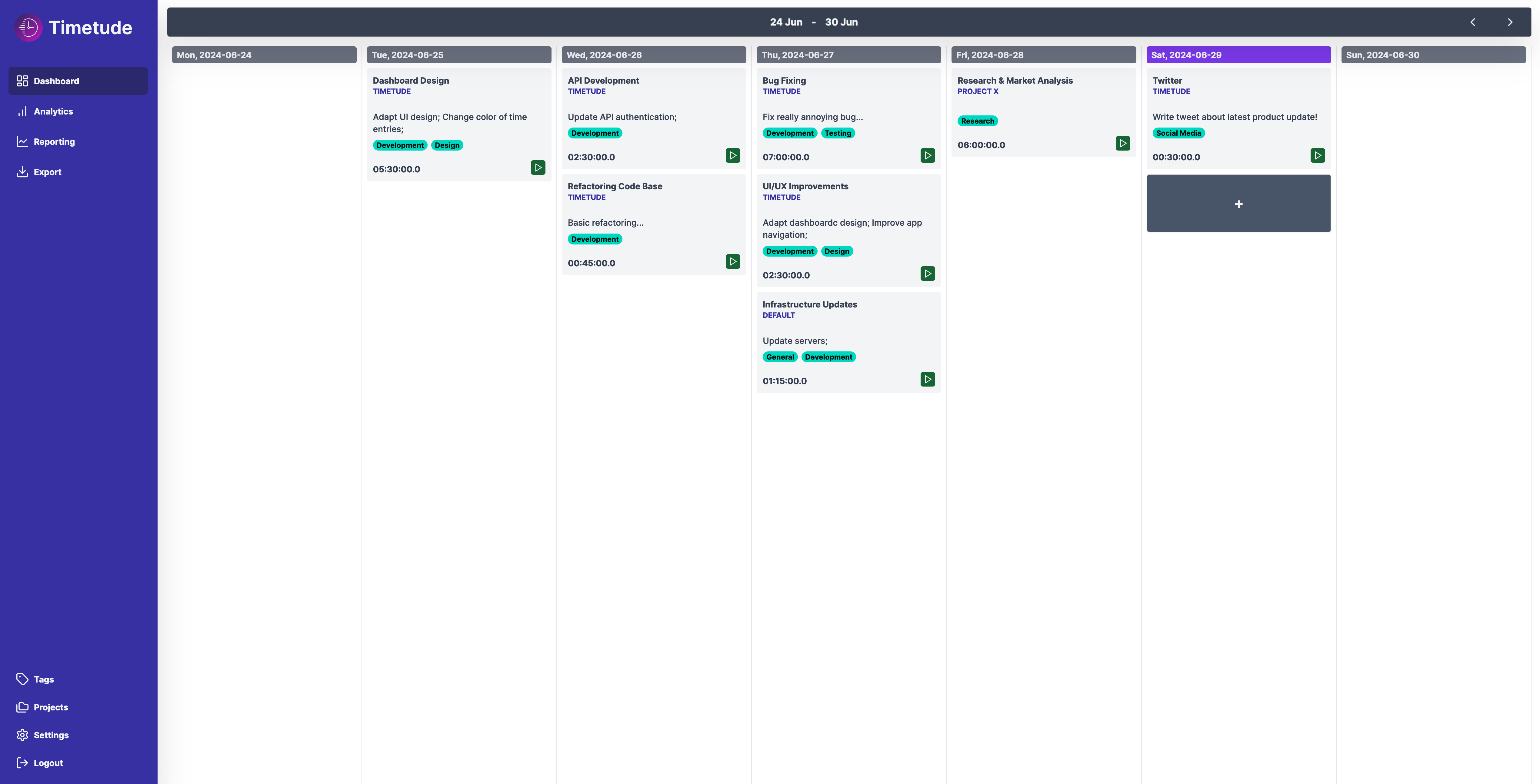 Timetude Dashboard Preview